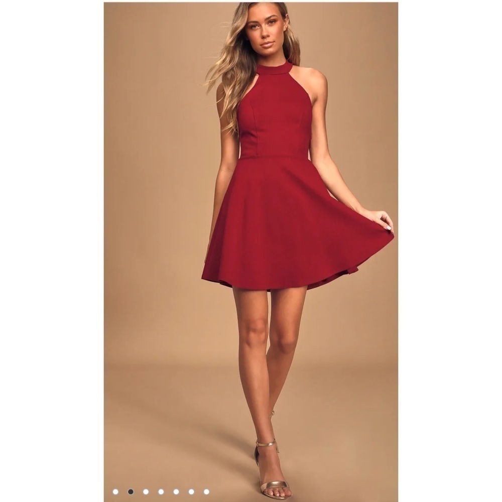 Nwt LULUS Hometown Girl Wine Red Lace Skater Dress